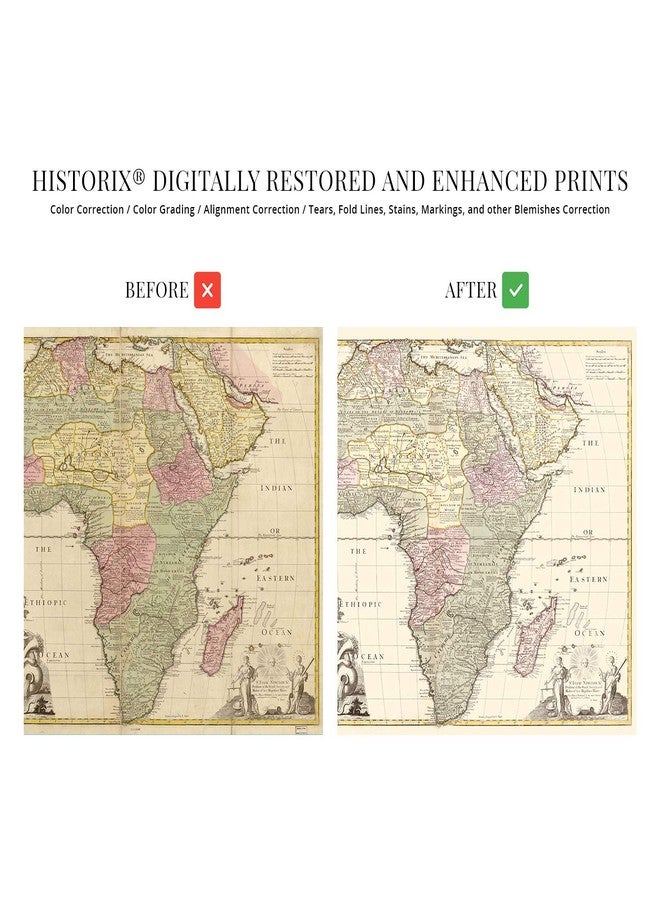 HISTORIX Vintage 1725 Africa Map - 24x36 Inch Vintage Map of Africa Poster - Old Poster of Africa Wall Art - Vintage Africa Map - Shows Boundaries Rivers Forests and Settlements - Image 3
