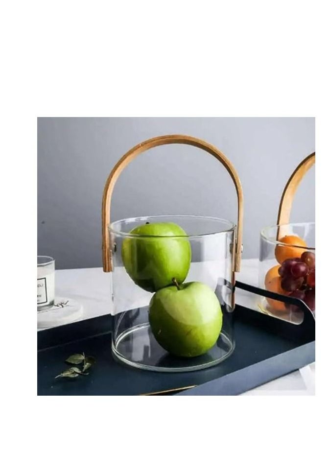 Generic - Multifunctional Transparent Storage Bucket with Wooden Handle for Ice, Fruits and Vegetables - (1450 ml) - Image 1