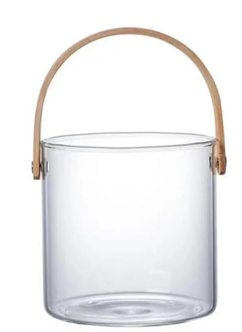 Multifunctional Transparent Storage Bucket with Wooden Handle for Ice, Fruits and Vegetables - (1450 ml)