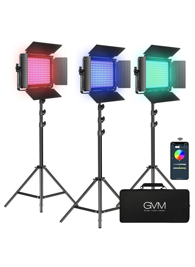 GVM Great Video Maker GVM RGB LED Video Light Kit, Dimmable Photography Lighting with APP Control, 680RS 50W 3 Packs Led Panel Light for YouTube Studio, Video Shooting, Gaming, Streaming, Zoom, Broadcasting, Conference  - Image 1
