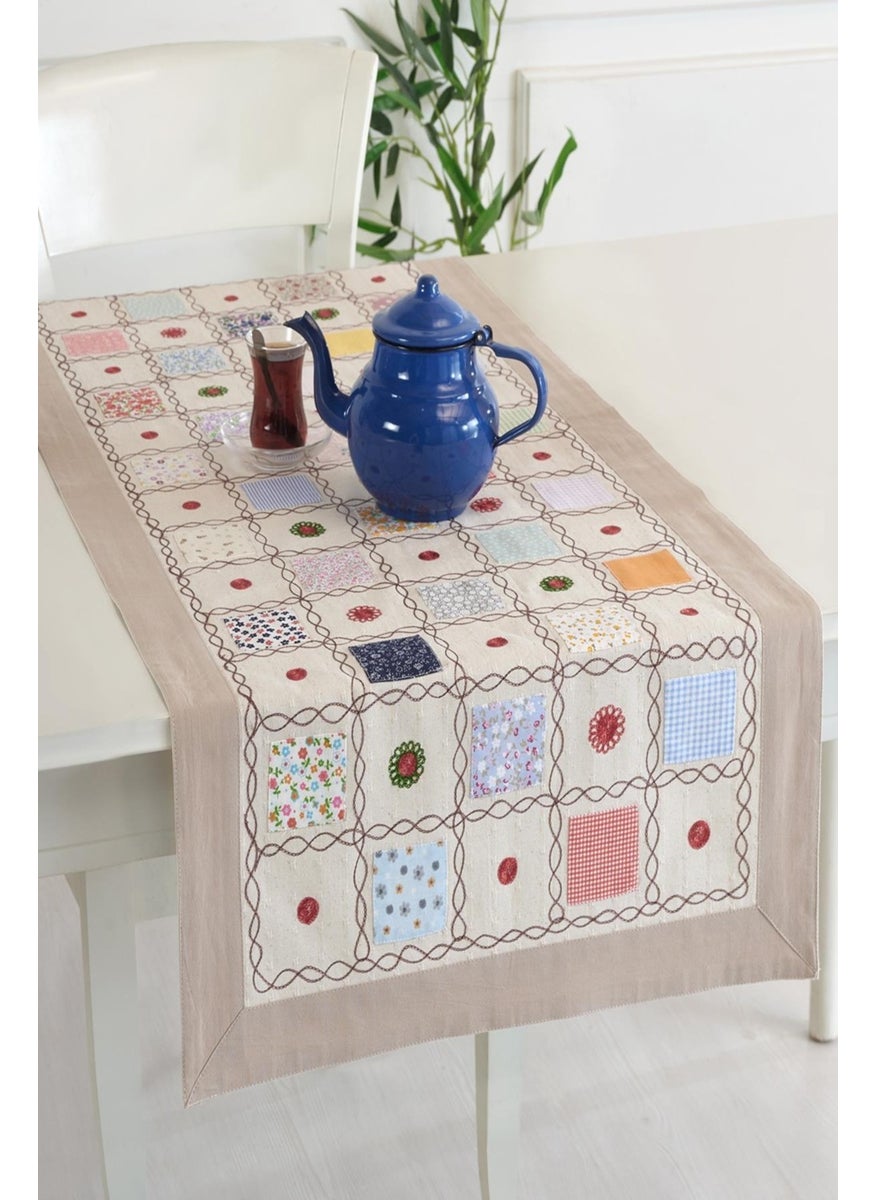 Ödel Home Milky Coffee Color Patched Embroidered 50 x 130 cm Runner  - Image 1