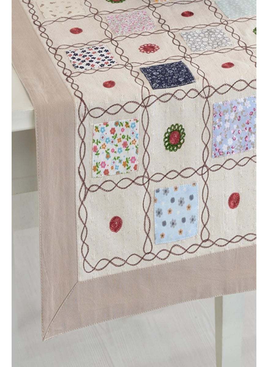 Ödel Home Milky Coffee Color Patched Embroidered 50 x 130 cm Runner  - Image 2