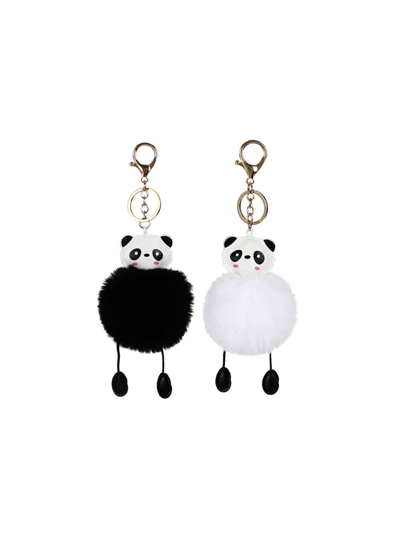 GGOOT 2pcs Pom Pom KeychianHair Ball Keyring Panda Fluffy Handbag Keychain Wallet Backpack Charm  - Image 1