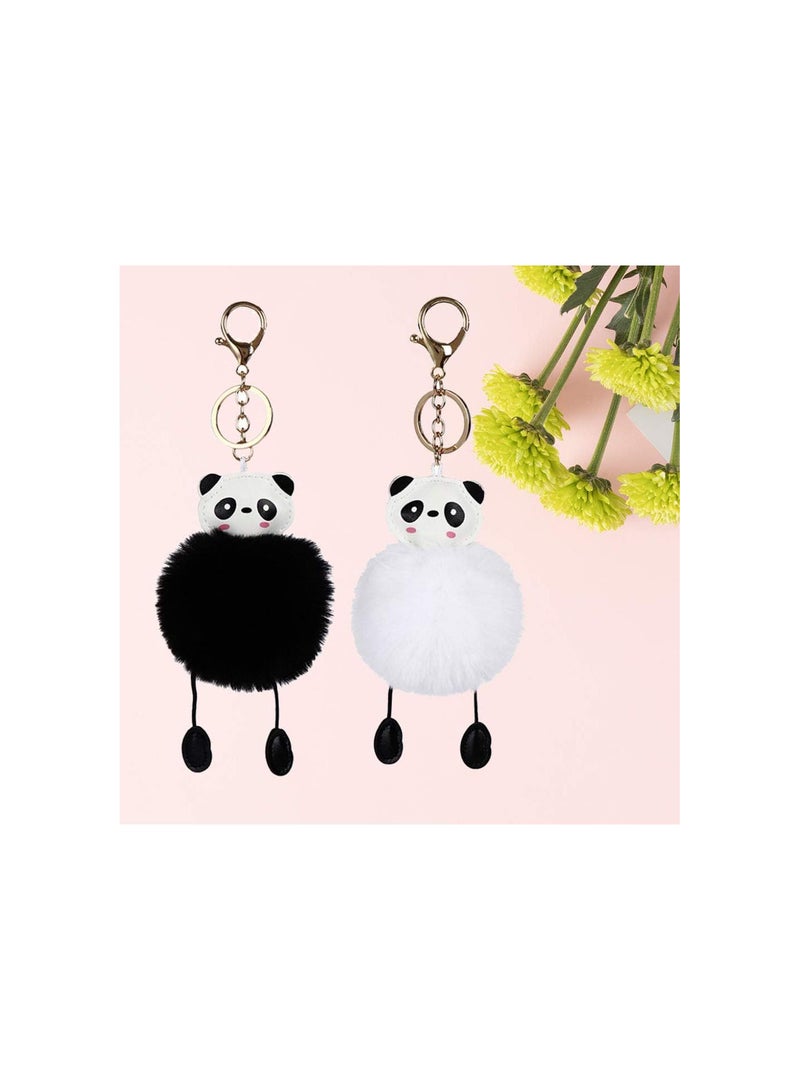 GGOOT 2pcs Pom Pom KeychianHair Ball Keyring Panda Fluffy Handbag Keychain Wallet Backpack Charm  - Image 3
