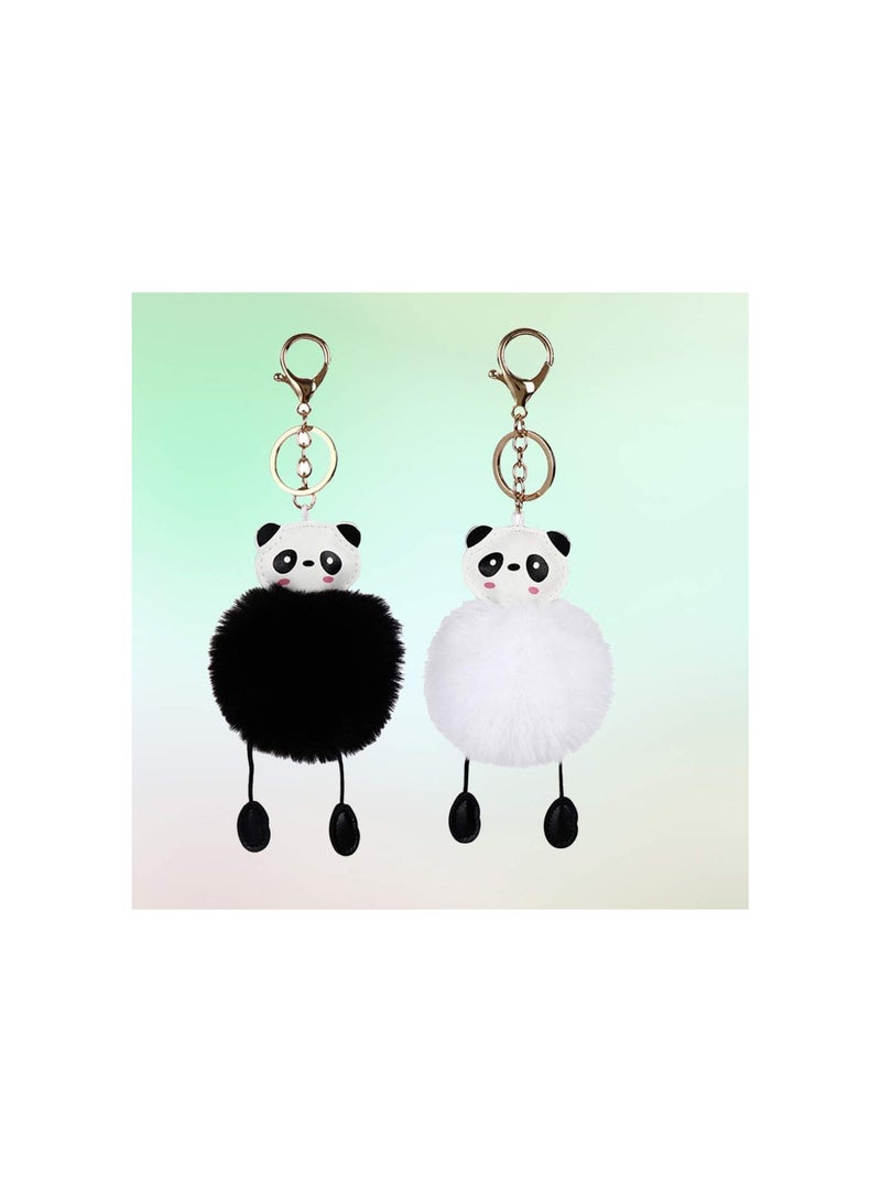 GGOOT 2pcs Pom Pom KeychianHair Ball Keyring Panda Fluffy Handbag Keychain Wallet Backpack Charm  - Image 5