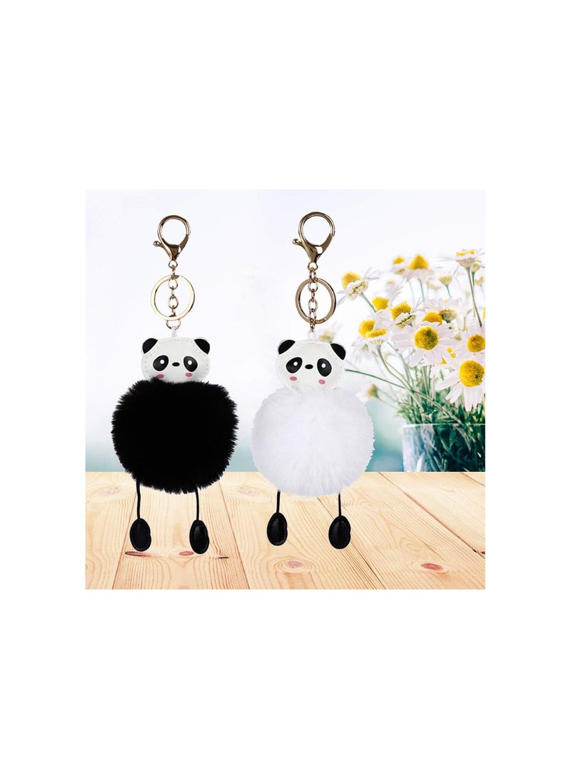 GGOOT 2pcs Pom Pom KeychianHair Ball Keyring Panda Fluffy Handbag Keychain Wallet Backpack Charm  - Image 2