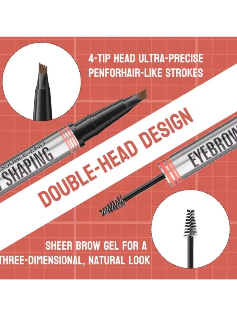 Double End Eyebrow Shaping 2 in 1 4 Tip Head Brow Pen and Eyebrow Gel Clear Brow Styling Gel and Eyebrow Color Ink Pen Hair Like Strokes Smooth Stroke Liquid Eyebrow Pencil Dark Brown 02