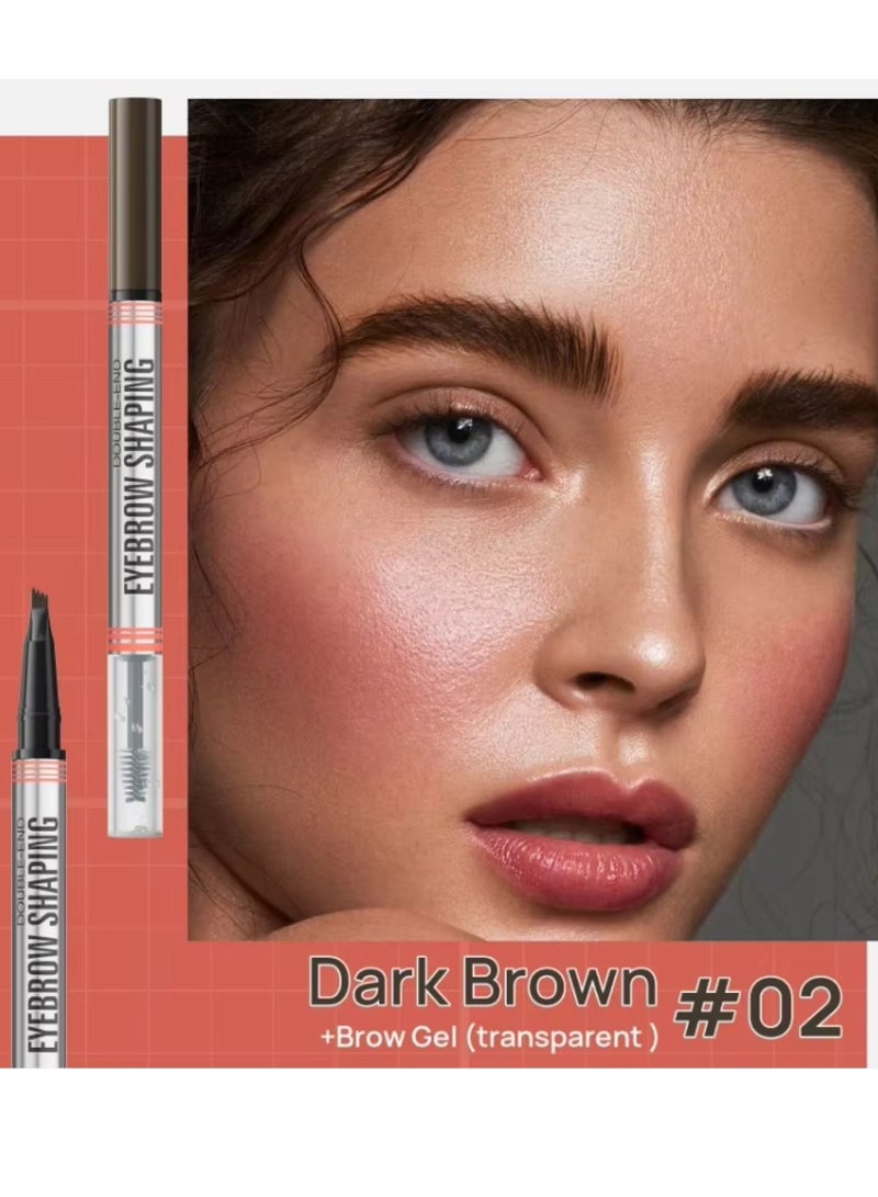 Double End Eyebrow Shaping 2 in 1 4 Tip Head Brow Pen and Eyebrow Gel Clear Brow Styling Gel and Eyebrow Color Ink Pen Hair Like Strokes Smooth Stroke Liquid Eyebrow Pencil Dark Brown 02