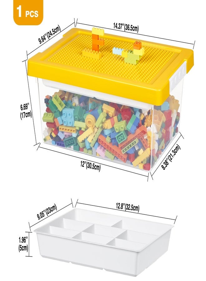 loobuu Plastic Storage Bins with Lids - 1 Set Stackable Arts Crafts Organizer Box with Removable Divided Tray &Compatible Building Baseplate,Toy Chest Containers for Bricks-Yellow(14.37"x9.64"x6.69") - Image 2