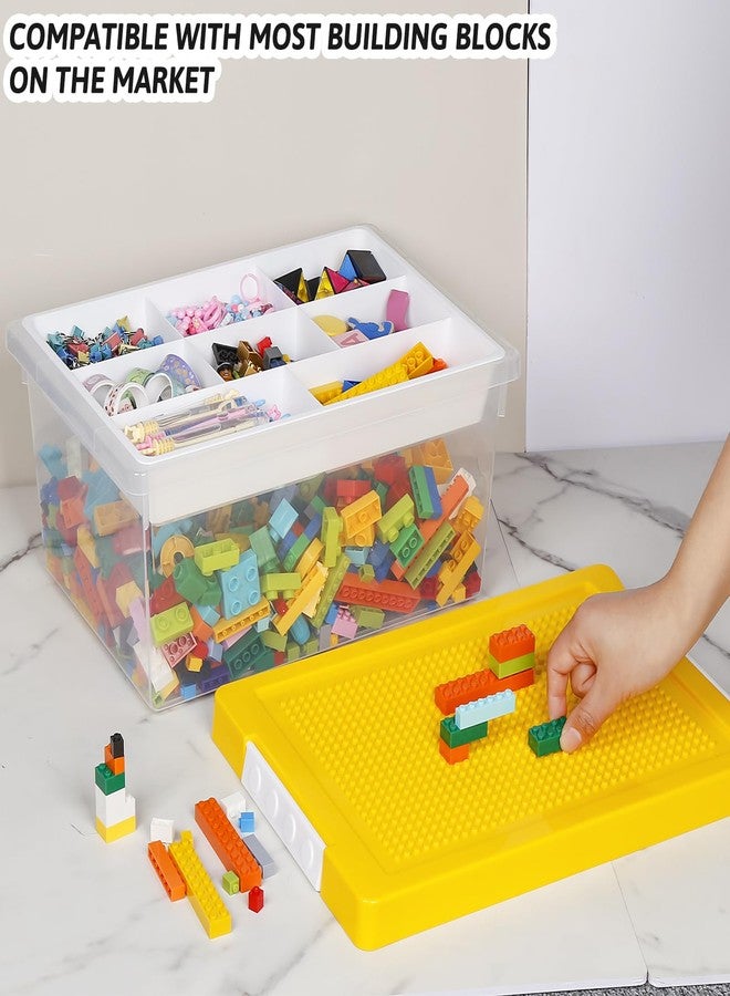 loobuu Plastic Storage Bins with Lids - 1 Set Stackable Arts Crafts Organizer Box with Removable Divided Tray &Compatible Building Baseplate,Toy Chest Containers for Bricks-Yellow(14.37"x9.64"x6.69") - Image 5