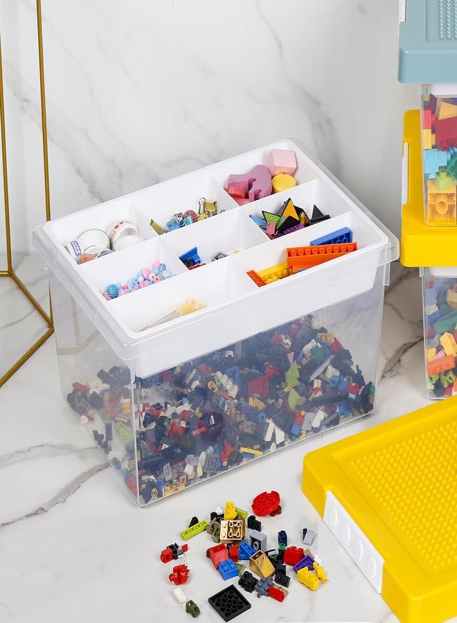 loobuu Plastic Storage Bins with Lids - 1 Set Stackable Arts Crafts Organizer Box with Removable Divided Tray &Compatible Building Baseplate,Toy Chest Containers for Bricks-Yellow(14.37"x9.64"x6.69") - Image 3