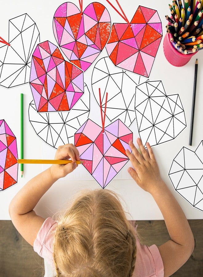 BeYumi 83Pcs Color Your Own Valentine's Day Heart Kit for Kids DIY Coloring Craft Kit Coloring Valentine Heart Ornament Geometric Love Card School Classroom Valentine Party Activity Art Craft Project - Image 4