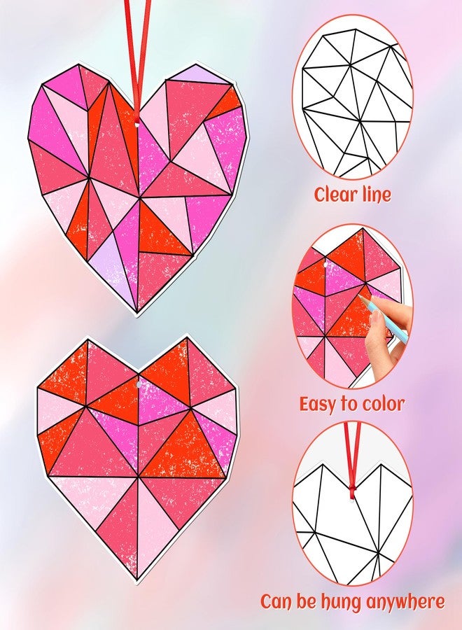 BeYumi 83Pcs Color Your Own Valentine's Day Heart Kit for Kids DIY Coloring Craft Kit Coloring Valentine Heart Ornament Geometric Love Card School Classroom Valentine Party Activity Art Craft Project - Image 3