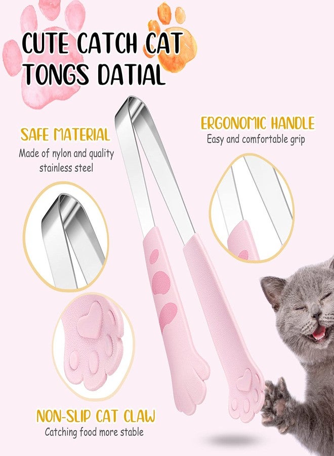 Patelai Cat Tongs 7 Inch Food Clips Kitchen Tongs Cat Paw Shape Tongs Stainless Steel Cooking Tongs for BBQ Cooking Grilling Sweets, Sugar (2, White, Pink) - Image 3