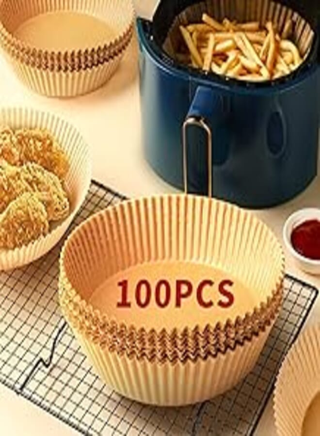 6.3" Air Fryer Liners Round, Disposable Parchment Paper for Air Fryer, Non-stick, Oil-proof, Waterproof, for Baking, Cooking, Frying, Roasting and Microwave - 100 Pcs