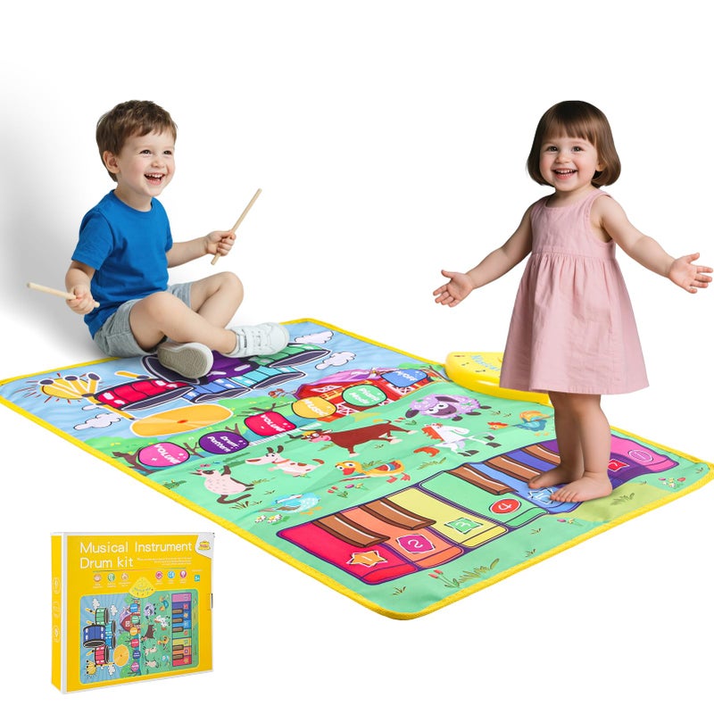 Mfcir Musical Farm Animals Sounds Piano Mat for Kids Sensory Educational Learning Toy with Drumset for Toddlers Interactive Floor Touch Play Mat Dancing Keyboard Carpet for 15 Year Old Boy Girl Gifts - Image 3