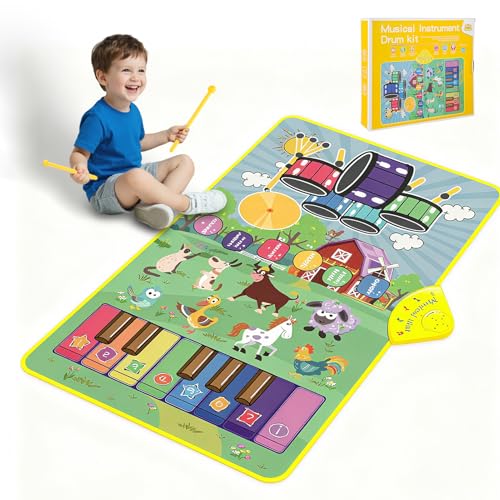 Mfcir Musical Farm Animals Sounds Piano Mat for Kids Sensory Educational Learning Toy with Drumset for Toddlers Interactive Floor Touch Play Mat Dancing Keyboard Carpet for 15 Year Old Boy Girl Gifts - Image 5