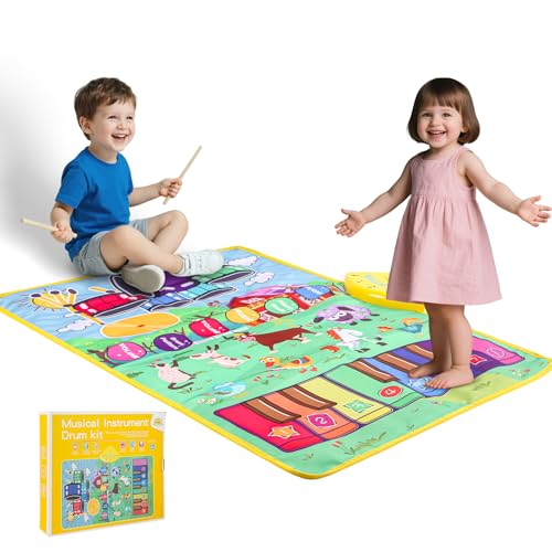 Mfcir Musical Farm Animals Sounds Piano Mat for Kids Sensory Educational Learning Toy with Drumset for Toddlers Interactive Floor Touch Play Mat Dancing Keyboard Carpet for 15 Year Old Boy Girl Gifts - Image 1