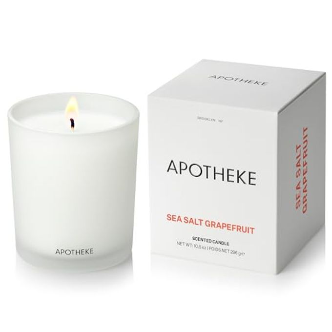 APOTHEKE Signature Scented Candles for Home, Sea Salt Grapefruit 10.5 oz Soy Wax, Non Toxic, Large Jar White Luxury Candle Gifts for Women & Men Pepper, Dew Drops, and Tarragon - Image 1