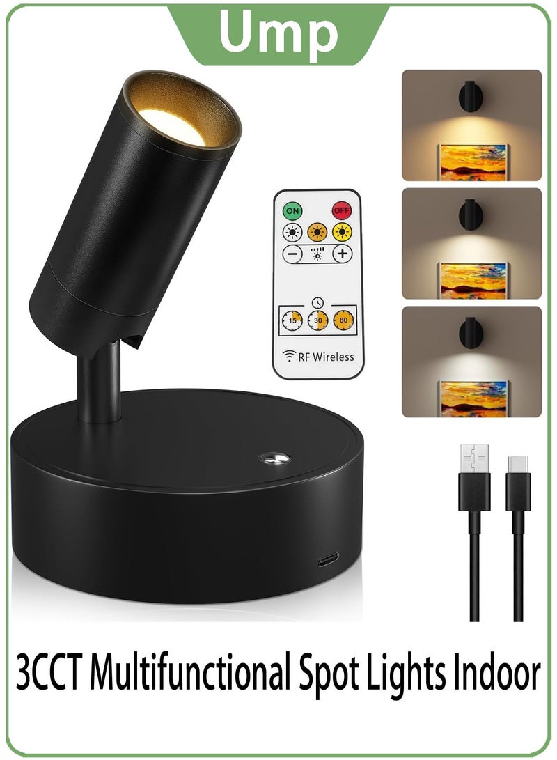 يو ام بي عبوة واحدة من أضواء كاشفة داخلية لاسلكية، إضاءة LED قابلة لإعادة الشحن مع جهاز تحكم عن بعد، مؤقت، وخاصية التحكم في شدة الإضاءة، 3 درجات حرارة لونية 3000 كلفن/4000 كلفن/5000 كلفن، تعمل بالبطارية، مثالية لإضاءة النباتات، الأعمال الفنية، الصور، جدران المعارض، وإضاءة العرض، لون أسود - Image 1