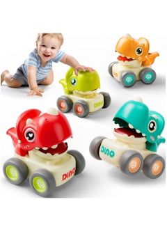 XiuWoo Dinosaur Car Toys for Toddlers 1-3, Baby Dino Press Go Whistle Cars, Infant Racing Vehicle Set, Push Go Friction Car for 6-18 Months, Birthday Gift for Boys Girls  - Image 1