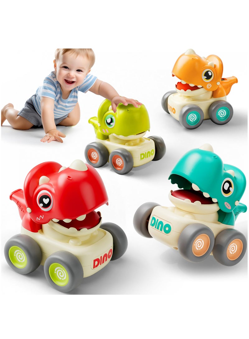 XiuWoo Dinosaur Car Toys for Toddlers 1-3, Baby Dino Press Go Whistle Cars, Infant Racing Vehicle Set, Push Go Friction Car for 6-18 Months, Birthday Gift for Boys Girls  - Image 1
