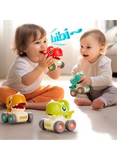 XiuWoo Dinosaur Car Toys for Toddlers 1-3, Baby Dino Press Go Whistle Cars, Infant Racing Vehicle Set, Push Go Friction Car for 6-18 Months, Birthday Gift for Boys Girls  - Image 3