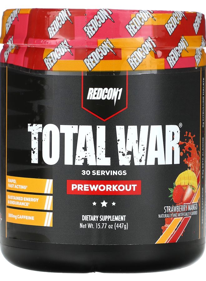 REDCON1 توتال وور مكمل قبل التمرين بنكهة الفراولة والمانجو 15.77 أونصة (447 جرام)