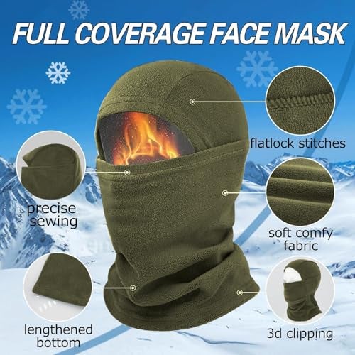 NORTHWIND Winter mask for Men Unisex Polar Fleece Thick Warm Full Cover Face Mask Winter Cap ski mask Winter Accessories for Men Cold Weather (Olive) - Image 3