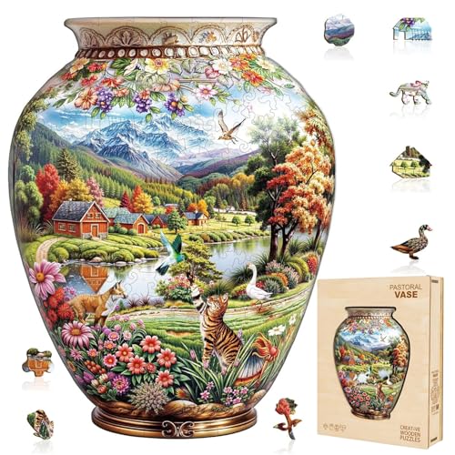 Jollitot Pastoral Vase Puzzles Adults Gifts Wooden Jigsaw Puzzles for Adults Unique Animal Shaped Christmas Birthday Gifts for Puzzle Lovers Friends Family 215 Pieces 134 104in - Image 1