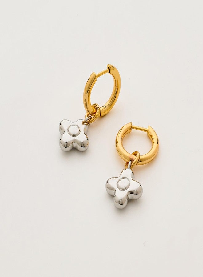 HolidayQbee Gold Sliver Plated Hoop Earrings for Women Dainty Clover Dangle Earrings Jewelry Cute Hypoallergenic Christmas Holiday Flower Huggie Earrings - Image 5