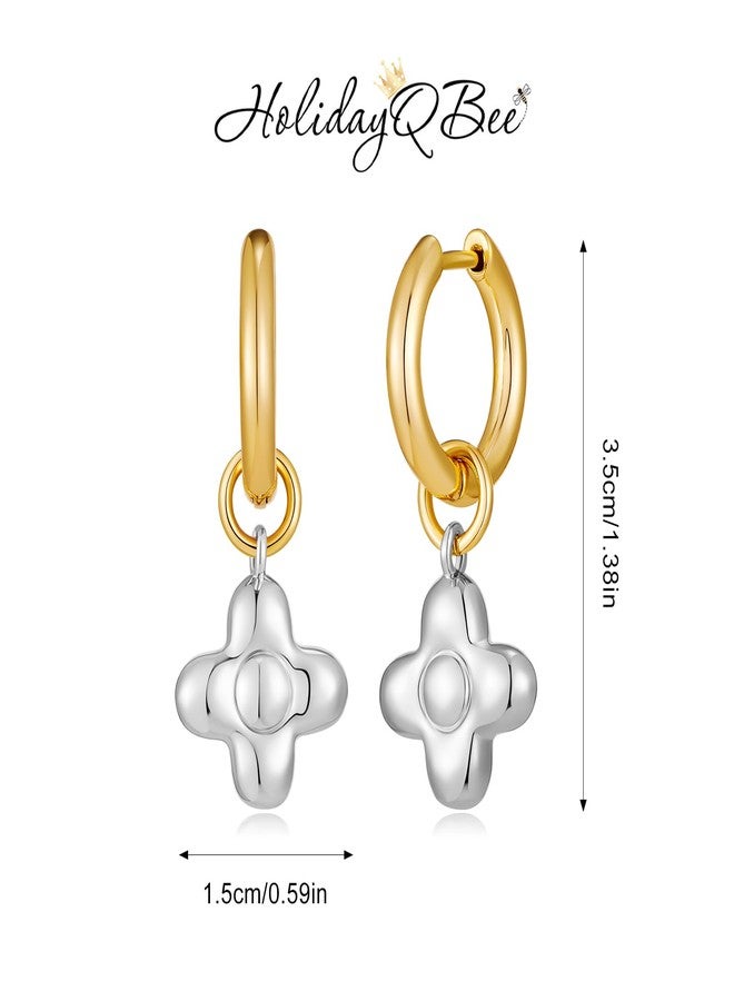 HolidayQbee Gold Sliver Plated Hoop Earrings for Women Dainty Clover Dangle Earrings Jewelry Cute Hypoallergenic Christmas Holiday Flower Huggie Earrings - Image 4