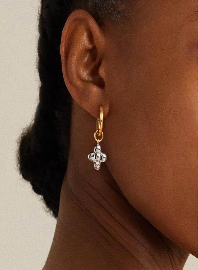 HolidayQbee Gold Sliver Plated Hoop Earrings for Women Dainty Clover Dangle Earrings Jewelry Cute Hypoallergenic Christmas Holiday Flower Huggie Earrings - Image 2