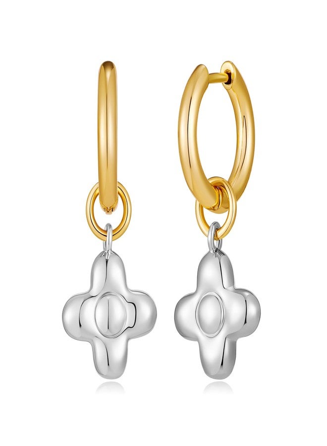 HolidayQbee Gold Sliver Plated Hoop Earrings for Women Dainty Clover Dangle Earrings Jewelry Cute Hypoallergenic Christmas Holiday Flower Huggie Earrings - Image 1