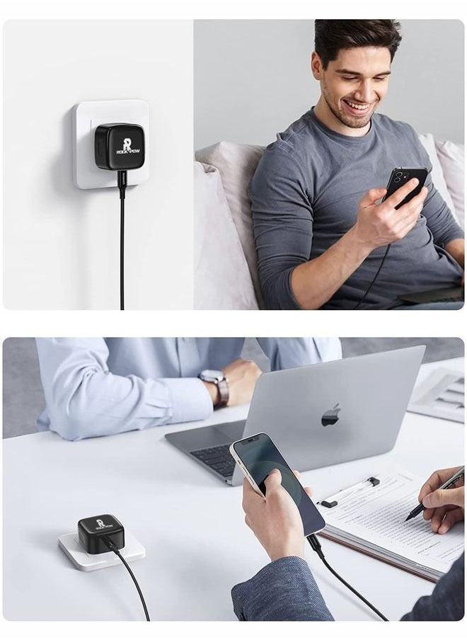 Rock Pow - ROCK POW PD 20W USB C Charger Cable Set for iPhone 14 Pro Charger Cord Type C Fast Charging Wall Plug with iPhone Lightning Cable Compatible for iPhone 14 Pro/14 Pro Max/14 Plus/14/13/12/11/Xs, iPad Pro - Image 1