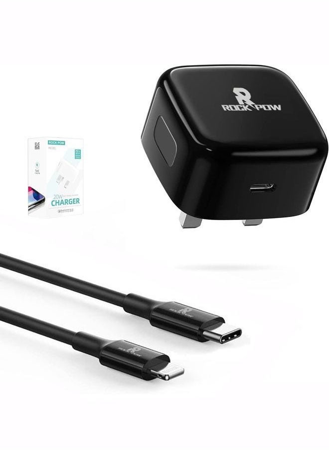 Rock Pow - ROCK POW PD 20W USB C Charger Cable Set for iPhone 14 Pro Charger Cord Type C Fast Charging Wall Plug with iPhone Lightning Cable Compatible for iPhone 14 Pro/14 Pro Max/14 Plus/14/13/12/11/Xs, iPad Pro - Image 1