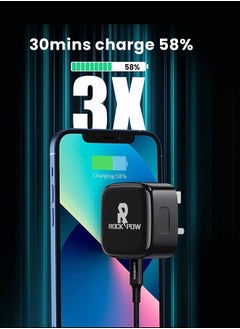 Rock Pow ROCK POW PD 20W USB C Charger Cable Set for iPhone 14 Pro Charger Cord Type C Fast Charging Wall Plug with iPhone Lightning Cable Compatible for iPhone 14 Pro/14 Pro Max/14 Plus/14/13/12/11/Xs, iPad Pro  - Image 2