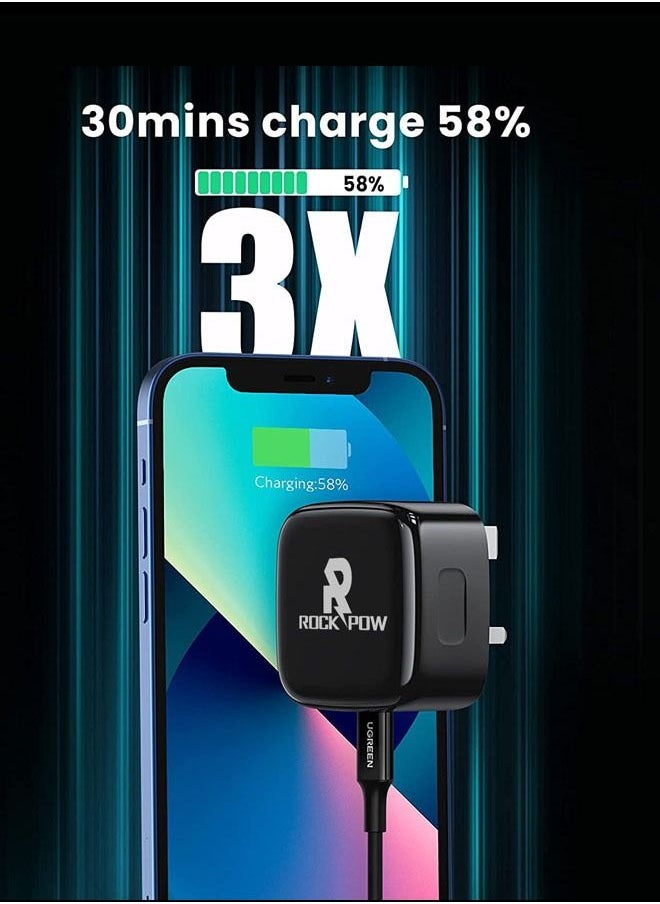 Rock Pow - ROCK POW PD 20W USB C Charger Cable Set for iPhone 14 Pro Charger Cord Type C Fast Charging Wall Plug with iPhone Lightning Cable Compatible for iPhone 14 Pro/14 Pro Max/14 Plus/14/13/12/11/Xs, iPad Pro - Image 1