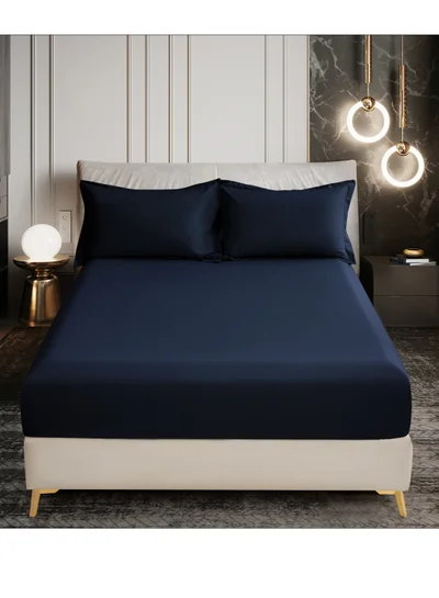 Donetella Bedding Fitted Sheet - Fits 200x200 Cm For Super King Bed - 3 Pcs (1 Fitted Sheet and 2 Pillowcases) - 35 Cm Deep Pocket - Solid Bed Sheet
