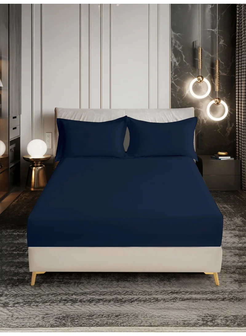 Donetella Bedding Fitted Sheet - Fits 200x200 Cm For Super King Bed - 3 Pcs (1 Fitted Sheet and 2 Pillowcases) - 35 Cm Deep Pocket - Solid Bed Sheet