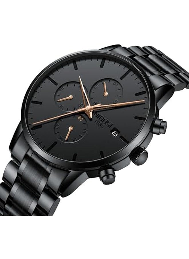 نيبوسي ساعة رجالية كرونوغراف، بقطر 43 مم وهيكل من الستانلس ستيل، مع قرص أسود وسوار معدني من الستانلس ستيل، تعرض التاريخ ومقاومة للماء حتى 3ATM. - Image 2