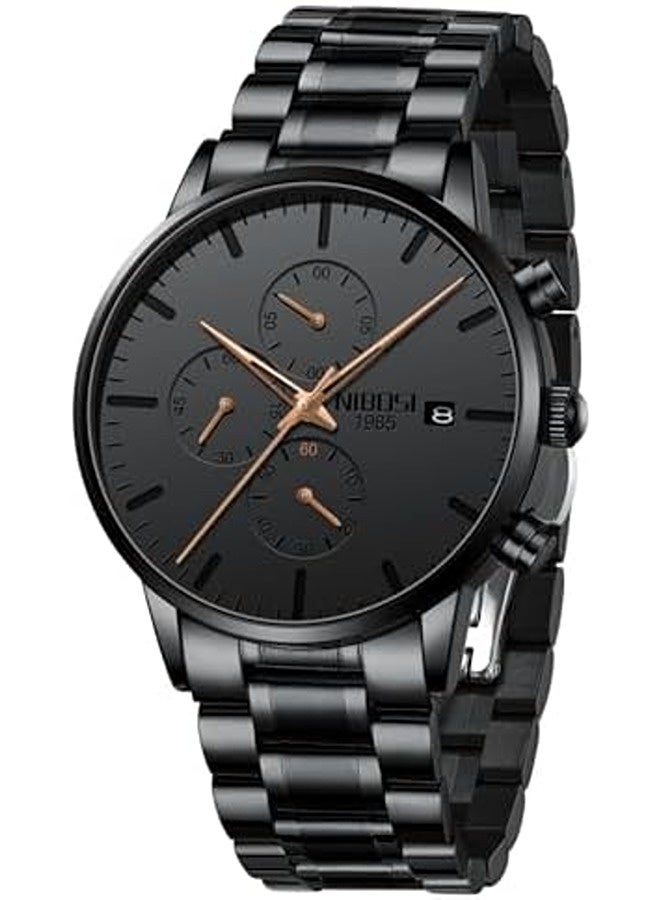 نيبوسي ساعة رجالية كرونوغراف، بقطر 43 مم وهيكل من الستانلس ستيل، مع قرص أسود وسوار معدني من الستانلس ستيل، تعرض التاريخ ومقاومة للماء حتى 3ATM. - Image 1