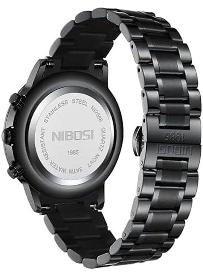 نيبوسي ساعة رجالية كرونوغراف، بقطر 43 مم وهيكل من الستانلس ستيل، مع قرص أسود وسوار معدني من الستانلس ستيل، تعرض التاريخ ومقاومة للماء حتى 3ATM. - Image 3