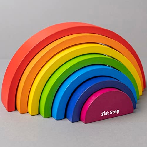1st Step 7 Pcs Wooden Rainbow Stacker - Image 1