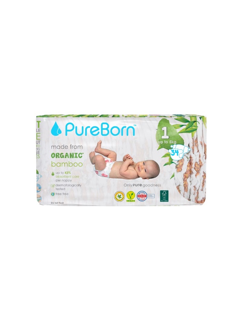 PureBorn Organic Diapers Size-1 Upto 5kg Single Pack With Pineapple Print 34 Diapers  - Image 1