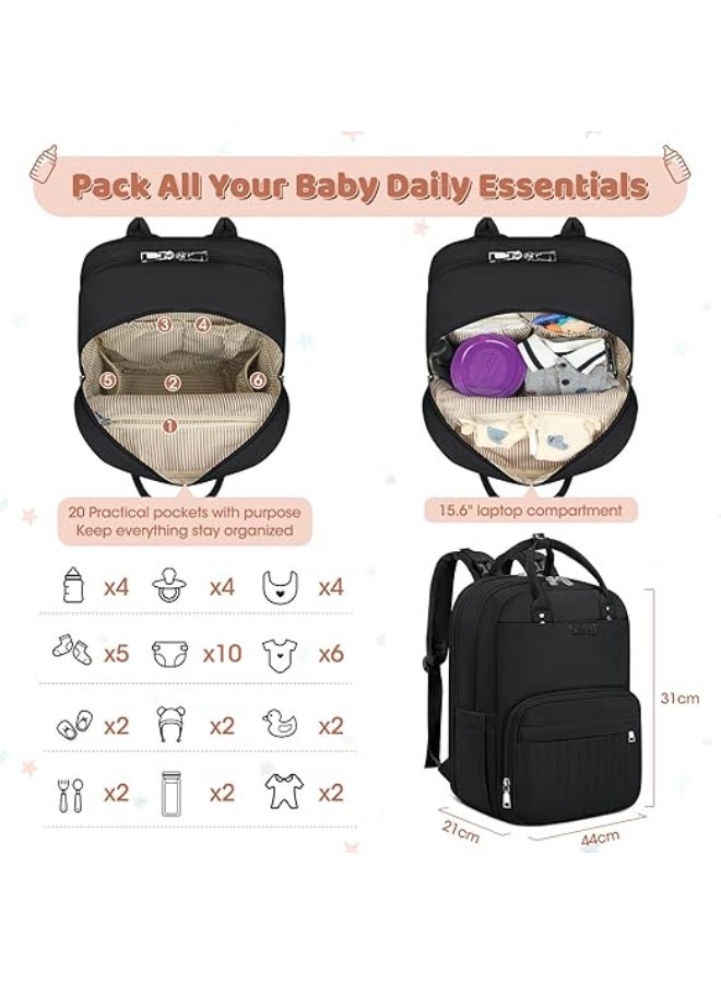 RAINSMORE Baby Changing Bag Backpack with Portable Changing Mat Waterproof Nappy Bag Multifunction Baby Diaper Bags Large Rucksack Bag for Mom & Dad - Image 5