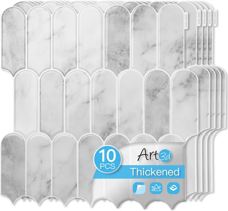 Art3d 12 x 12 Inch Heavy-Duty Peel and Stick Backsplash, Self-adhesive Wall Tiles for Kitchen Bathroom Decor, 10-Pack Gray Marble - Image 1