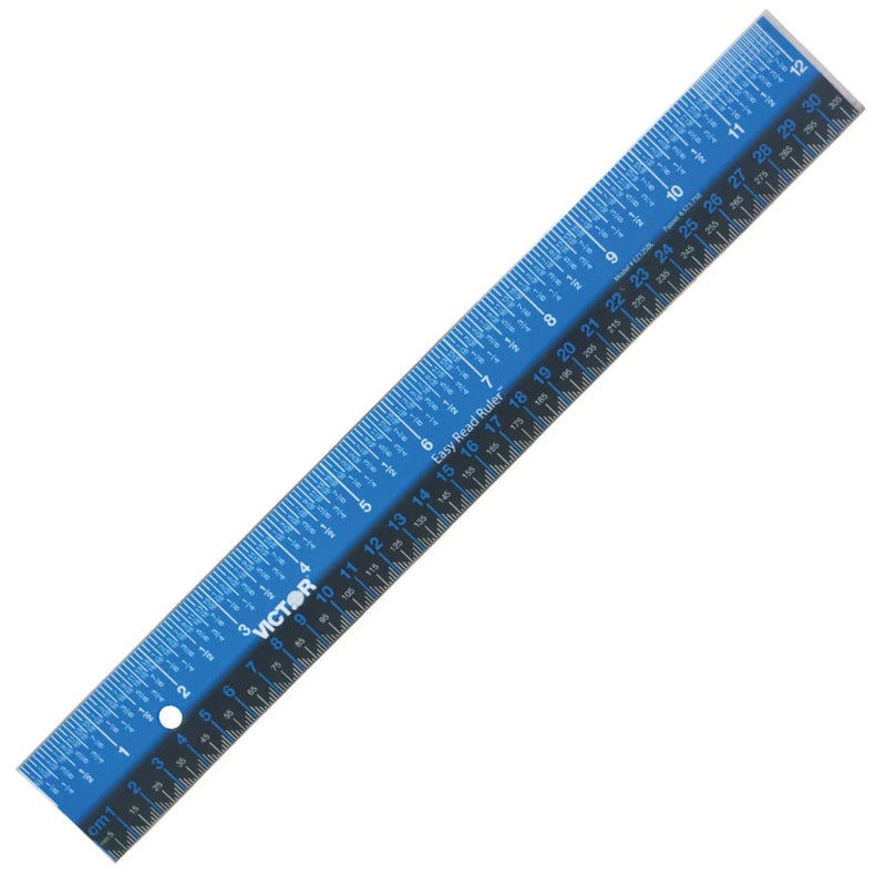 Victor Easy Read Stainless Steel Ruler StandardMetric 12 Long Blue