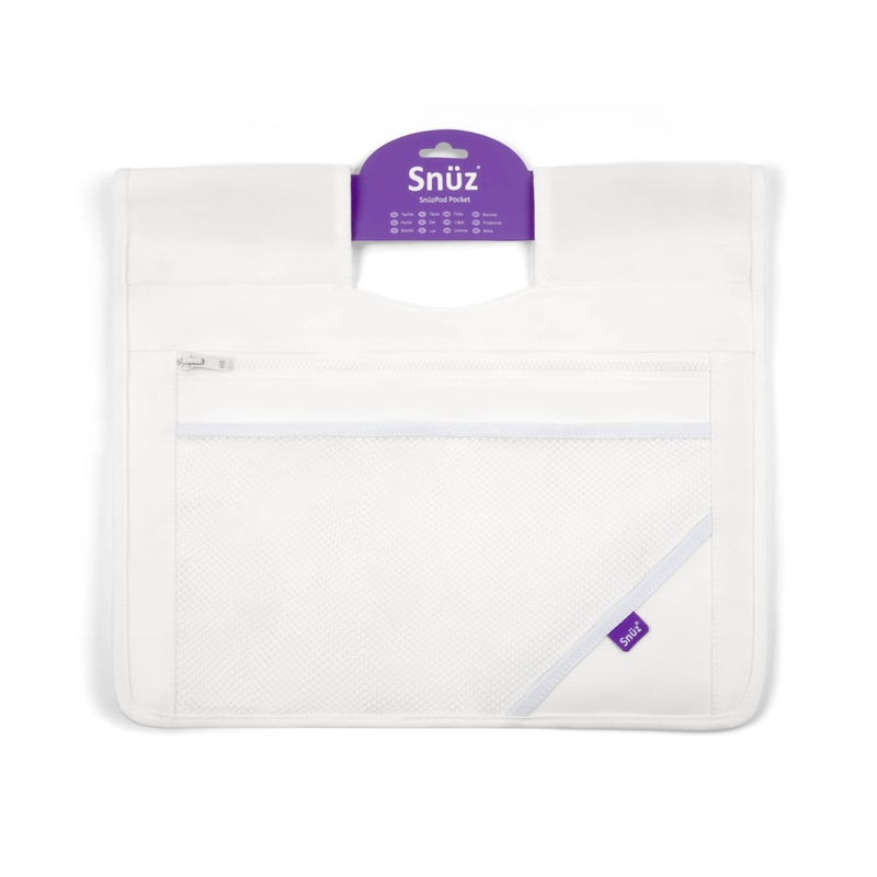 Snuz Hanging Diaper Caddy - Crib Organizer with Multiple Pockets to Hold Bottles, Wipes, and More, Portable and Can be Used as Changing Pack, Durable and Long Lasting (White) - Image 1