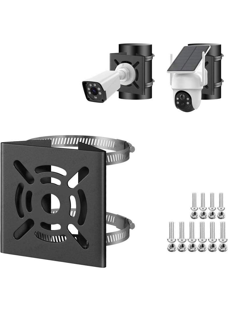 FDTY Universal Vertical Pole Mount for Security Camera, Solid Metal Mounting Corner Bracket with 2 Loops, Suitable for CCTV Cameras, LED Wall/Stage Lights, Solar Panels, Black Pole Brackets - Image 1